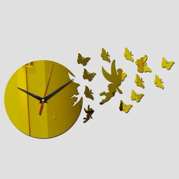 Yeni satış diy Duvar Sticker saati modern mobilya akrilik ayna kelebek sticker ev dekorasyonu oturma odası saatler