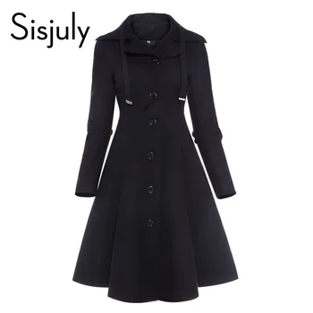 Sisjuly kadın ceket sonbahar siyah vintage hat zarif bir kış asimetrik doğal retro katı paltolar goth Gotik dantel palto