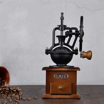 Ev Dekorasyonu İçin Taşınabilir Seramik Hareketi Eski Ahşap Kahve Değirmeni İle Manuel Kahve Değirmeni Dönme Dolap Tasarım Vintage