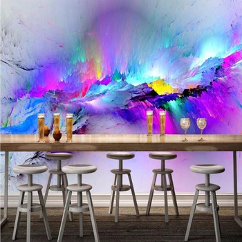 Kişilik Soyut Abartı Fresco Restaurant Kulübü KTV Bar 3D duvar Kağıdı, Renkli Mürekkep Püskürtmeli Modern Dekor Duvar Pasoyu De Parede