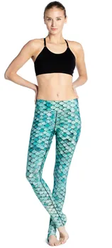 Ropa Mujer Kadın Aqua Ölçekli Denizkızı Baskı Fitness Egzersiz Hızlı Kuru Yüksek Bel Ayak Bileği Uzunlukta Enerji Pantolon Tozluk Pantolon