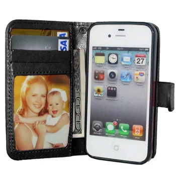 İphone 4 4s 4g Lüks Siyah Renk 3 Kredi Kartları Deri Apple İphone 4 4s İçin Cüzdan Flip Fundas Telefon Case Arka Kapak için Capa