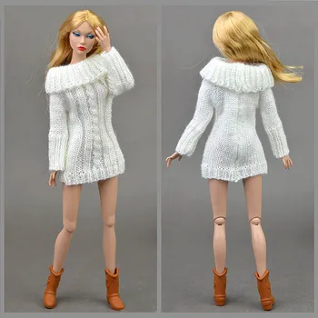 Barbie Bebek 1/6 Örme Saf Beyaz Bebek Aksesuarları Elbise Elbise Kız Çocuk Oyuncak Hediye Kazak Ceket Üstleri El Dokuma