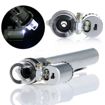 100 KAT Mikroskop Cebi Para birimi Işık Takı Büyüteç Mercek Büyüteç Cam Yeni-Y103 LED