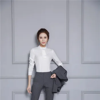 Yenilik Beyaz Uzun Kollu Kadın Elbise Üstleri Rahat Gömlek Üniforma Stilleri Bahar Sonbahar Profesyonel İş Kadınları Bluz