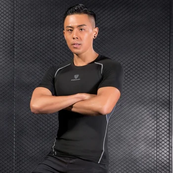 Sıkıştırma Hızlı Kuru Sıkı Çalışan T shirt Erkek Kol Spor salonu Beden Eğitimi Spor Vücut geliştirme Tees Kısa