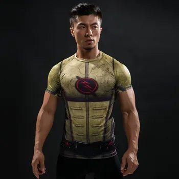 Sıkıştırma Gömlek Flash 3D Baskılı T-shirt Erkekler Kısa Kollu Flash Hızlı Kuru Spor Giyim Kostüm Cosplay Raglan Erkek Üstleri