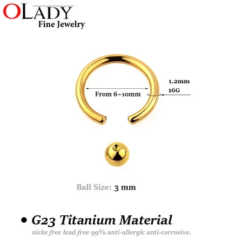 Titanyum Kulak Delici Esir Boncuk Yüzük BCR göstergesi 1.2 mm top 3mm Vücut Takı, Kulak