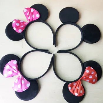 Kırmızı siyah Minnie Mickey kulakları kurbağa bandı 12 pc bandı yeni tasarım minnie mouse kulakları Doğum günü parti süsleri hairbands