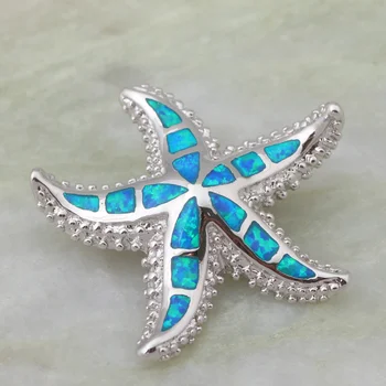 Kadınlar için asil deniz yıldızı deniz yıldızı Mavi Ateş Opal 925 Gümüş Moda Takı kolye P238