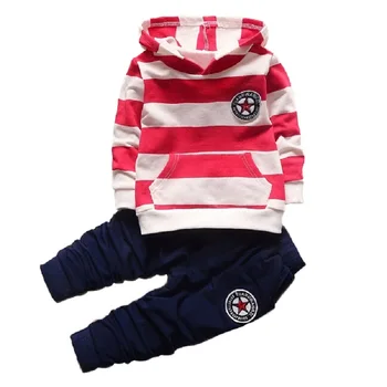 Yeni Bebek Erkek/Kız Giyim Setleri, Spor Takım Elbise Moda Çocuk Kapşonlu Pantolon Takım Elbise Set Bebek Eşofman Elbise Çizgili+Set Çizgili