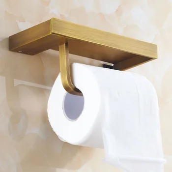 Antik Pirinç Tuvalet Kağıdı Tutacağı ve Kanca Telefon Raf Duvar ile Banyo Ürünleri Rafa Monte edilmiş Kağıt Rulo Fırça