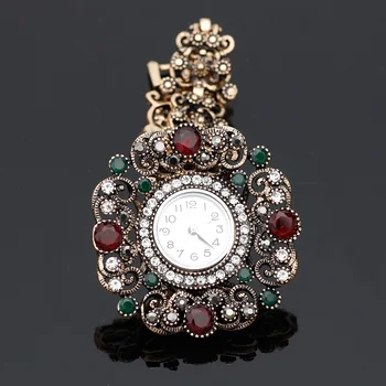Zarif Çiçek Yuvarlak Bilezik İzle Kadın Saat Kuvars Vintage Türk Hint Gelin Kol Saati, Antika Mücevher Saatler