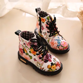 2018 Moda Baskı Ayakkabı Kız Botları PU Deri Zarif Çiçek Çiçek Baskı Casual Çocuk Ayakkabı Bebek Martin Çizmeler Çocuklar