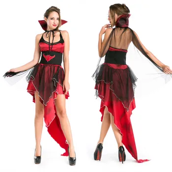 Cadılar Bayramı Kostümleri Vampir Şarap Kırmızı Vampir Cadılar Bayramı Kostüm Deguisement Kadınlar için Süslü Elbise Kostüm