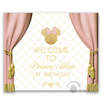 Allenjoy Prenses Doğum günü Fon Bebek Duş 1 İnvitate kutlama Partisi Pembe Perde Yayı masa Bayrağı resimli arka Plan