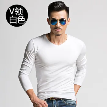Sıcak Yeni Bahar Moda Markası O-Boyun Slim Fit Uzun Kollu T Gömlek Erkekler Rahat Erkek Trend T-Shirt Kore T-Shirt A005 3XL