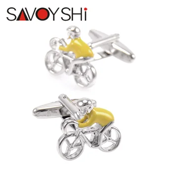 Erkek Gömleği Manşet bottons Yüksek Kaliteli Sarı Emaye kol düğmeleri Moda Marka Erkek Mücevher SAVOYSHİ Bisiklet Modelleme kol düğmeleri
