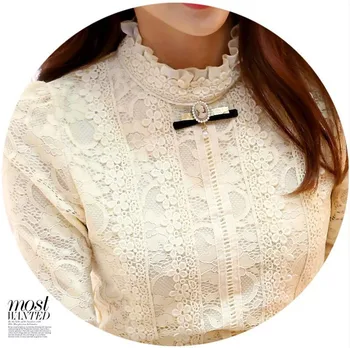 Yeni 2017 Yüksek Kaliteli Kadın Moda Dantel Bluz Gömlek Sonbahar ve Kış Artı Kalın Kadife Sıcak Dip Gömlek Blusas 999 20