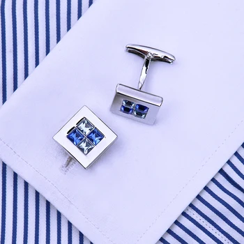 Mens Marka Kare Mavi Kristal İçin Kflk Takı Gömlek Moda Kol Düğmeleri Düğme Düğün Erkek Yüksek Kalite Ücretsiz Kargo Kol Düğmesi