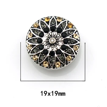 Yeni Stil! Bilezik Aksesuarları için perakende Kaliteli Moda Değiştirilebilir Kahverengi Rhinestone Metal Çiçek Ginger Snap Düğmesi