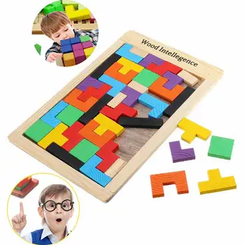 Çocuklar Ahşap Bulmaca Oyuncak Renkli Tangram Beyin Jigsaw Kurulu Çocuk Bebek Fikri Eğitim Tetris Rahat Oyuncaklar 8 M