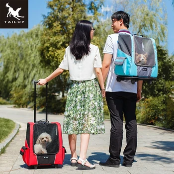 TAİLUP Küçük Evcil hayvan köpek Tekerlek Taşıyıcı Köpek Taşınabilir Arabasından Nefes Yavru Rulo Bagaj Arabası Seyahat Taşıma Çantası Sırt çantası