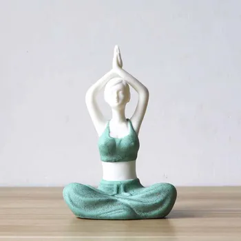Yaratıcı Hediye Kısa Figürinler Yoga Heykel Figürü Çay Pet Seramik Renkli Dekoratif Süsler, Ev Dekorasyon Zanaat Kil Minyatür