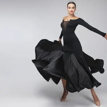 Seksi siyah Standart balo elbise balo salonu dans Yarışması standart balo vals flamenko elbise elbiseler tango elbiseleri