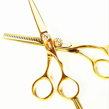 6 profesyonel ve 5.5 inç Almanya 440 altın inceltme kuaför makyaj kesme makası set makas kuaförlük saç kesme makası