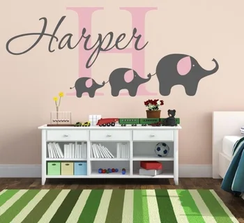 Yeni Gelmiş Sevimli Fil Çocuk Yatak Odası Sanat Dekorasyon Y İçin Çocuklara İsim Duvar Sticker Vinil Duvar Sticker Kişiselleştirilmiş-599