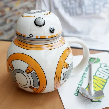 Kapak Eğlenceli Çay Yaratıcı Zakka Bardak Hediye ile Star Wars BB-8 Robot Kupa 420ml Porselen Bardak Kupalar Kişilik Seramik Kahve Kupaları