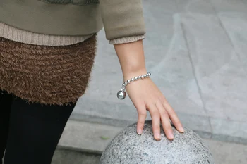 Kadın 925 gümüş bilezik Etnik topu kolye bilezik Bayan tılsım Gümüş takı 20cm zincir Katı Gümüş Boncuklu