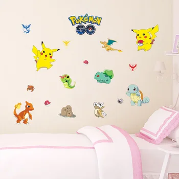 Çocuk Odası Ev Dekorasyonu Pikachu Duvar Çıkartması Poster Duvar Sanat duvar Kağıdı Pencere için çizgi film Pokemon Gidip Duvar Çıkartmaları sticker