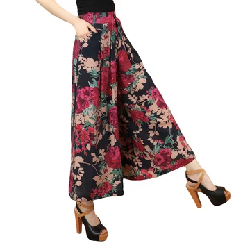 Kadınlar Çiçek 2017 Yaz Geniş bacak Pantolon Baskılı Casual Yüksek Bel Pantolon Moda 5XL YP0062 Gevşek Pantalones Artı Boyutu Pantolon