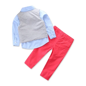 Yakışıklı çocuk giyim seti Çocuk Giyim uzun kollu gömlek pamuklu yelek+Pantolon+papyon+set beyefendi Çocuğun 4 adet takım setleri