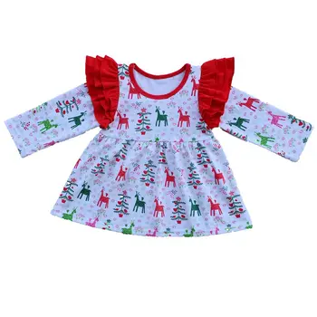 Noel, Yeni Yıl Bebek Kız Elbise Kızlar çarpıntı Üstleri uzun kollu t shirt kız Noel butik Giyim Fırfır Şerit