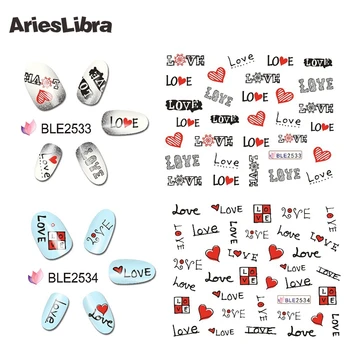 Tırnak Güzellik Manikür için AriesLibra Tırnak Sticker Sevgililer Günü Serisi Kağıt Tırnak Sanat Su Transferi Çıkartma Dekorasyon