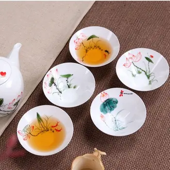 5 adet çay için mavi ve beyaz şapkalı ya da bambu şapka şekli Çin el çizimi Çay Bardağı yetkilileri ile ince Seramik çay fincanı, Bardağı/