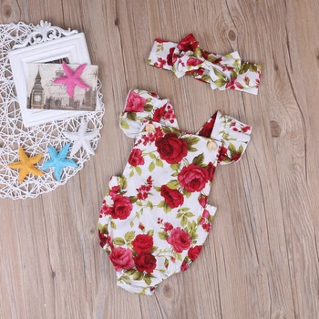 Yeni Doğan Kız Bebek Giysileri Romper Tulum + Saç Bandı Kıyafetler B Çiçek