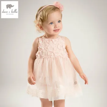 DB5046 dave bella yaz bebek kız Prenses ışık haki katı düğün doğum günü çocuklar kız elbise kostüm