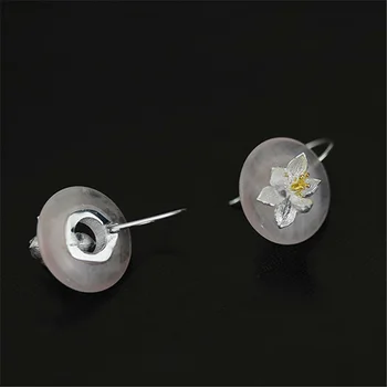 Kadınlar Brincos için Lotus Eğlenceli Gerçek 925 Gümüş Doğal Taş el Yapımı Yaratıcı Güzel Takı Lotus Fısıltılar Dangle Küpe