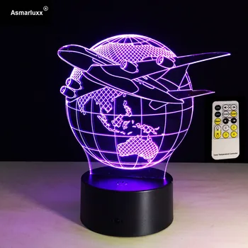 Mini Uçak Earth 3D Lamba 7 Renk Değişimi Uzaktan Sinek veya Dokunmatik 3d Gece Işık Işık Uçak Çocuk Odası Işık Doğum günü Hediyesi Anahtar