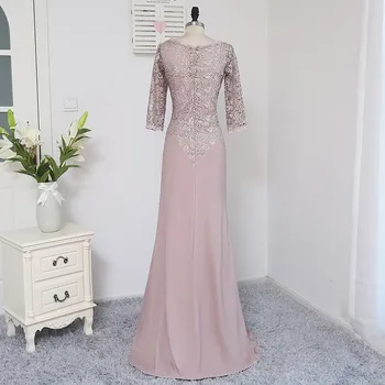 Gelinin artı Boyutu Kahverengi 2018 Anne A-line Elbiseler 3/4 Kollu Düğün İçin Dantel Düğün Parti Elbise Anne Elbise Şifon