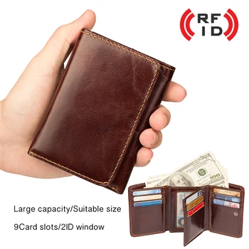 Erkek Hakiki Deri Kredi Kartı Sahibinin Cüzdan Güvenlik çift katlamalı R İçin J. M. D RFID Kartı örneği-8106Q