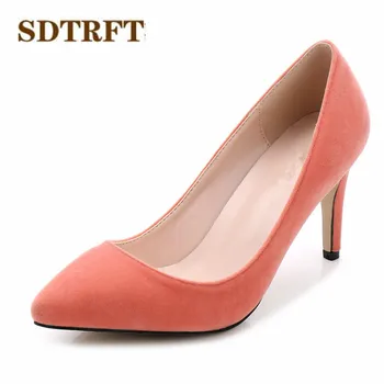 SDTRFT Plus:35-43 44 İlkbahar/Sonbahar Gelini Stiletto Parti 5/8 cm Yüksek seksi pompaları Süet Sivri toe Sandalet düğün ayakkabı Topuklu Med-
