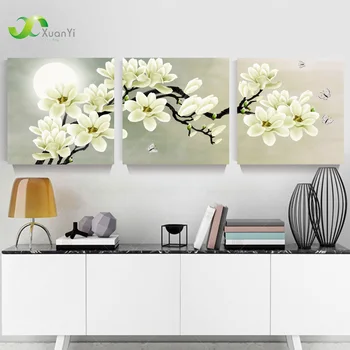 Oturma Odası Ev Dekorasyonu İçin 3 Panel Orkide Çiçek Duvar Sanatı Duvar Resimleri Çiçek Resim Çerçevesiz Tuval Üzerine Resim