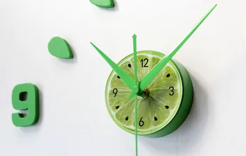 Yeni Varış Yeşil Limon Tasarım sticker EVA 30CM-60CM mutfak duvar saati renkli büyük dekoratif 3d diy duvar saati büyük