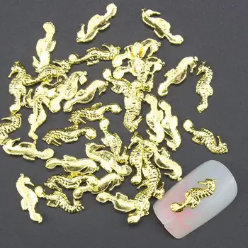 20Pcs 3D Hipokampus Çivi Glitter DİY Hayvan Tırnak Sanat Süslemeleri Altın Gümüş Manikür TN1412 TN1413 İçin Takılar Araçları Alaşım