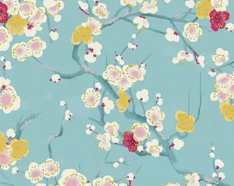 50cm LEO&LİN Japonya Bez Kumaş Pamuklu Streç Poplin Diy Manuel Sıcak Damgalama Giysi Erik Çiçeği Baskı Tissus